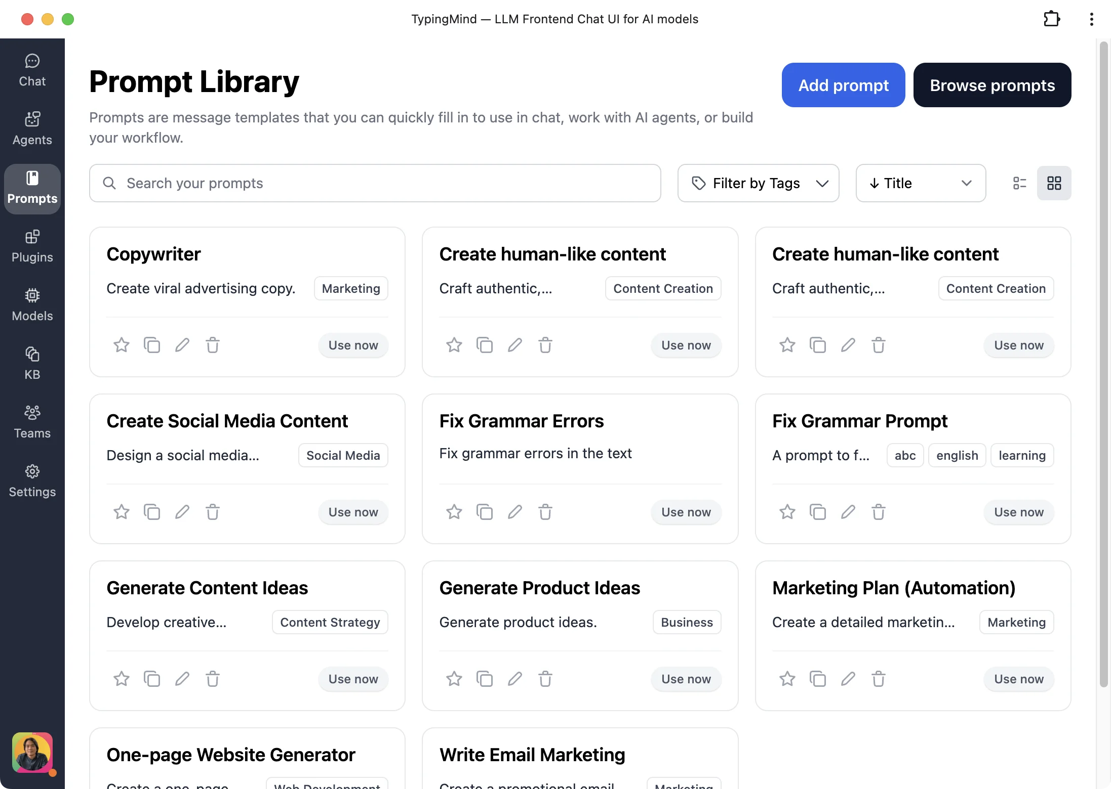 TypingMind — LLM Frontend Chat UI for AI models